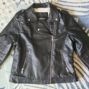 Black Leather Motorcycle Jacket with Asymmetrical Zipper